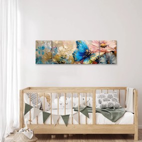 Obraz - Malowanie kwiatów i motyli (170x50 cm)