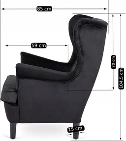 Fotel Uszak Wypoczynkowy KLARIS 2 Czarny Welurowy do Salonu Nowoczesny Loft