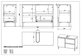 Ciemnoszara szafka pod umywalkę w dekorze dębu 80x56 cm Salinas – Germania