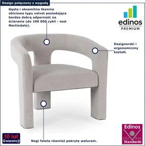 Szary fotel welurowy w stylu nowoczesnym P2-N86