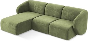 Zielony narożnik z tkaniny szenilowej (lewostronny/z szezlongiem) Lani – Makamii