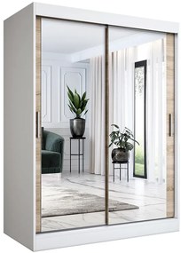 Szafa przesuwna z lustrem 150 cm biel + dąb sonoma - Kukkin 4X