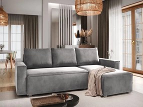 PROMOCJA Jasnoszara rozkładana narożna sofa CAVELO, dwustronna II. jakość