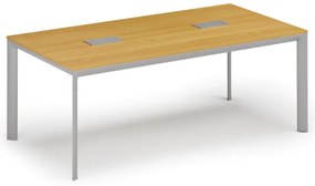 Stół konferencyjny PRIMO INVITATION, 200x100 cm, buk + 2x port blatowy TYP VI, srebrny