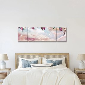 Obraz różowych kwiatów z różowym marmurem (170x50 cm)