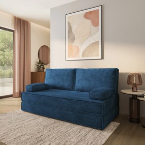 Masseno Sofa piankowa SILAR z funkcją spania, Kanapa z pianki do salonu, Bezmontażowa, Tkanina sztruksowa – Niebieski POSO 05