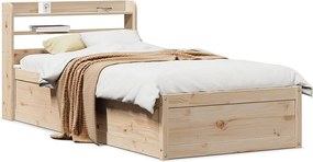 Rama łóżka dziecięcego 100x200 cm z litego drewna sosnowego z zagłówkiem i półkami do przechowywania