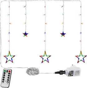 Świąteczna kurtyna 5 gwiazdek, 61 LED, kolorowa, pilot