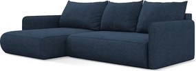 Narożnik lewostronny z funkcją spania - z tkaniny szenilowej - królewski niebieski - NANEA