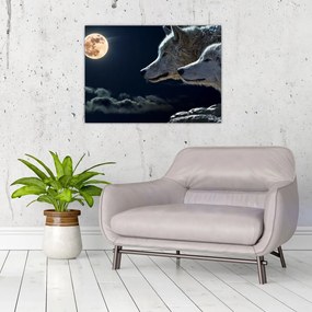 Obraz na szkle - wilki wyjące do księżyca (70x50 cm)