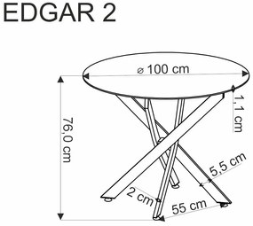 Stół okrągły EDGAR 2 100x100 biały marmur/czarny HALMAR