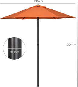 Outsunny Parasol Ø196 cm, parasol z funkcją kątowania, sześciokątny parasol balkonowy dla plaży i ogrodu, Pomarańczowy