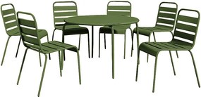 Metalowy zestaw jadalny ogrodowy - okrągły stół śr.130cm i 6 sztaplowanych krzeseł - Kaki - MIRMANDE od MYLIA