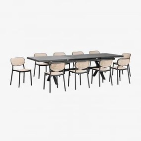 Zestaw Stołu Prostokątnego 240-300x100 Cm Rozkładanego Z Aluminium Karena Oraz 10 Sztaplowanych Krzeseł Ogrodowych Z - Sklum