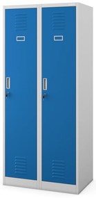 Szafka ubraniowa BHP szaro-niebieska: czterokomorowa KACPER, 800 x 1800 x 500 mm