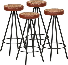 Zestaw 4 Stołków Barowych z Prawdziwej Skóry Styl Industrialny Brązowy i Czarny 30 x 76 cm