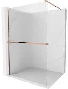 Mexen Kioto+ ścianka prysznicowa z półką Walk-in 130 x 200 cm, prążki, różowe złoto - 800-130-121-60-09