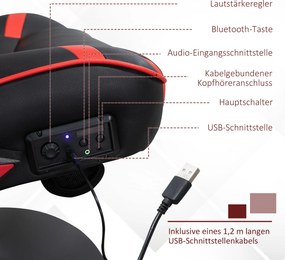 Fotel gamingowy Vinsetto, fotel gamingowy, zintegrowane głośniki, rozkładane oparcie, czarny+czerwony, 69 x 73 x 118cm