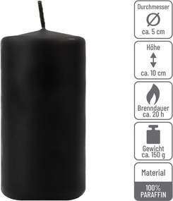 Zestaw świec filarowych, 10 cm, Ø 5 cm, czarne, 8 szt.