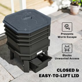 Outsunny Kompostownik 28 litrów, 39 x 39 x 51,5 cm szybki kompostownik z tackami, termokompostownik ciemnoszary | Aosom PL