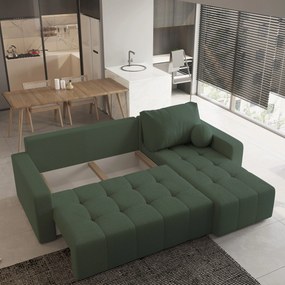 Masseno Narożnik VOLIRA z funkcją spania i pojemnikiem na pościel Narozniki L, Rozkładana sofa - Zielony, QUELLE 37