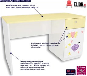 Biało-żółte biurko dla dziewczynki Lili 2X - 3 kolory