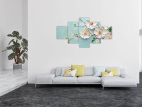 Obraz - Kwiatki na niebieskim tle (125x70 cm)