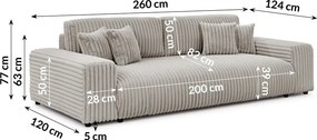 Jasnoszara sztruksowa rozkładana sofa ze schowkiem 260 cm Justin – Ropez