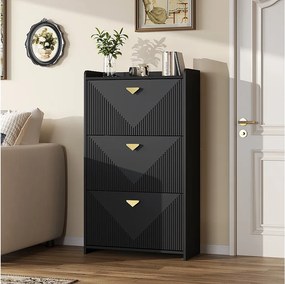 Szafka na buty do przedpokoju - 70 x 30 x 120 cm - z 3 drzwiami uchylnymi - MDF - czarna