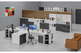 Szafa biurowa kombinowana PRIMO WHITE z drzwiami drewnianymi i szklanymi, 800 x 420 x 1781 mm, biały/grafit