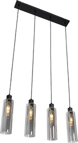 Nowoczesna lampa wisząca czarna z przydymionym szkłem 4-punktowa - Stavelot