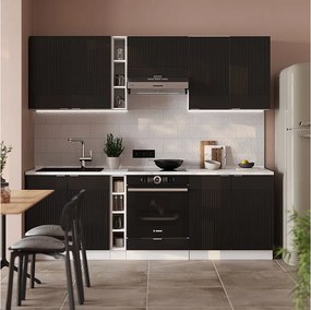 Aneks kuchenny czarny w paski/biały 235x46x81.6 fame-line