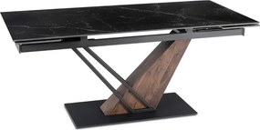 Stół Rozkładany Prostokątny REX 2 180-240 cm Ceramiczny Czarny Marmur/Orzech Japandi