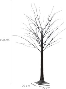 HOMCOM Sztuczna Brzoza z Oświetleniem LED, 96 ciepłych białych Mikro-LEDów, 150 cm, Brązowa