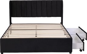 Łóżko 140x200 cm - czarny aksamit - łóżko dla dorosłych z ramą z listew i 2 szufladami - bez materaca