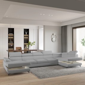 Masseno Narożnik MONTIVA z funkcją spania i pojemnikiem na pościel Narozniki U, Rozkładana sofa - Jasnoszary, QUELLE 83