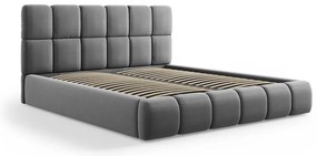 Szare aksamitne tapicerowane łóżko dwuosobowe ze schowkiem i stelażem 200x200 cm Bellis – Micadoni