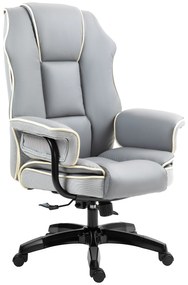 Vinsetto Ergonomiczny Fotel Biurowy, Dodatkowo Wypełniony, z Funkcją Leżenia, Ekoskóra, 76x80x118-124cm, Jasnoszary