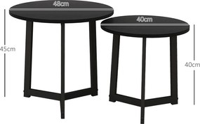 HOMCOM Nowoczesny zestaw 2 stolików kawowych, Rama metalowa, MDF, Okrągły design, Wsuwane, Czarny