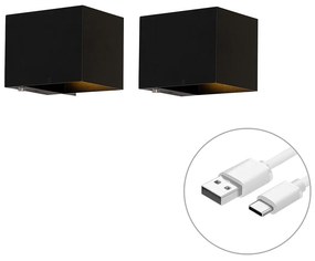 Zestaw 2 ładowalnych czarnych lamp ściennych ze ściemniaczem - Joris