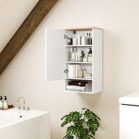 HOMCOM Szafka Ścienna do Łazienki, Szafka Łazienkowa z Regulowanymi Półkami, Otwartą Półką, Drewniana, Biała
