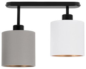Lampa sufitowa czarna dwupunktowy spot z szaro-białymi abażurami C-330