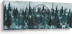 Obraz - Zwierzęta w lesie (z zegarem) (90x30 cm)