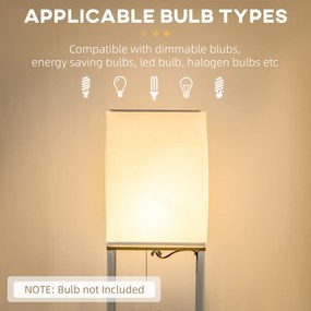 HOMCOM Lampa stojąca, kinkiet z półkami, rama metalowa, abażur z tkaniny, 26x26x159cm, Biały/Brązowy