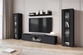 Nowoczesna meblościanka do salonu – mat, 2 witryny i szafka RTV 180 Czarny mat