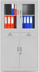 Szafa biurowa z gablotą szklaną Edmund 90x40x185 cm szara