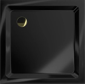 Mexen Flat brodzik kwadratowy slim 80 x 80 cm, czarny, syfon złoty - 40708080G