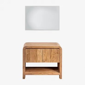 Zestaw Mebli Łazienkowych Z Drewna Vacry Akacja Brąz & Bez Umywalki & Prostokątna Lampa Led I Przeciwmgielna 100x70 Cm Riben & Bez - Sklum