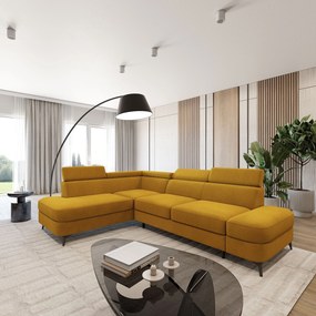 Masseno Narożnik AVISE z funkcją spania i pojemnikiem na pościel Narozniki L, Rozkładana sofa - Żółty, MATT VELVET 48
