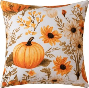 Poszewka na poduszkę z mikrofibry FLOWERS AND PUMPKINS 45x45 cm, pomarańczowy